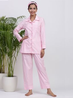 Gillori - Blush Pink Night Suit Shirt And Pajama (Set of 2)