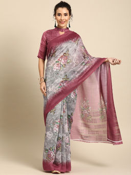 Sareemall - Grey Art Silk Digital Print Saree With Unstitched Blouse