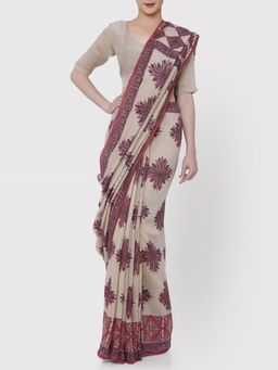 Naina Arunima - Beige & Pink Temple Sunflower Saree