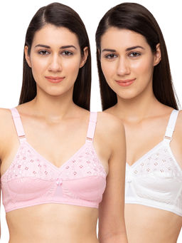 Juliet - Womens Non Padded Non Wired Bra Combo Nari White Pink