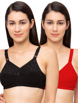 Juliet - Womens Non Padded Non Wired Bra Combo Nari Red Black
