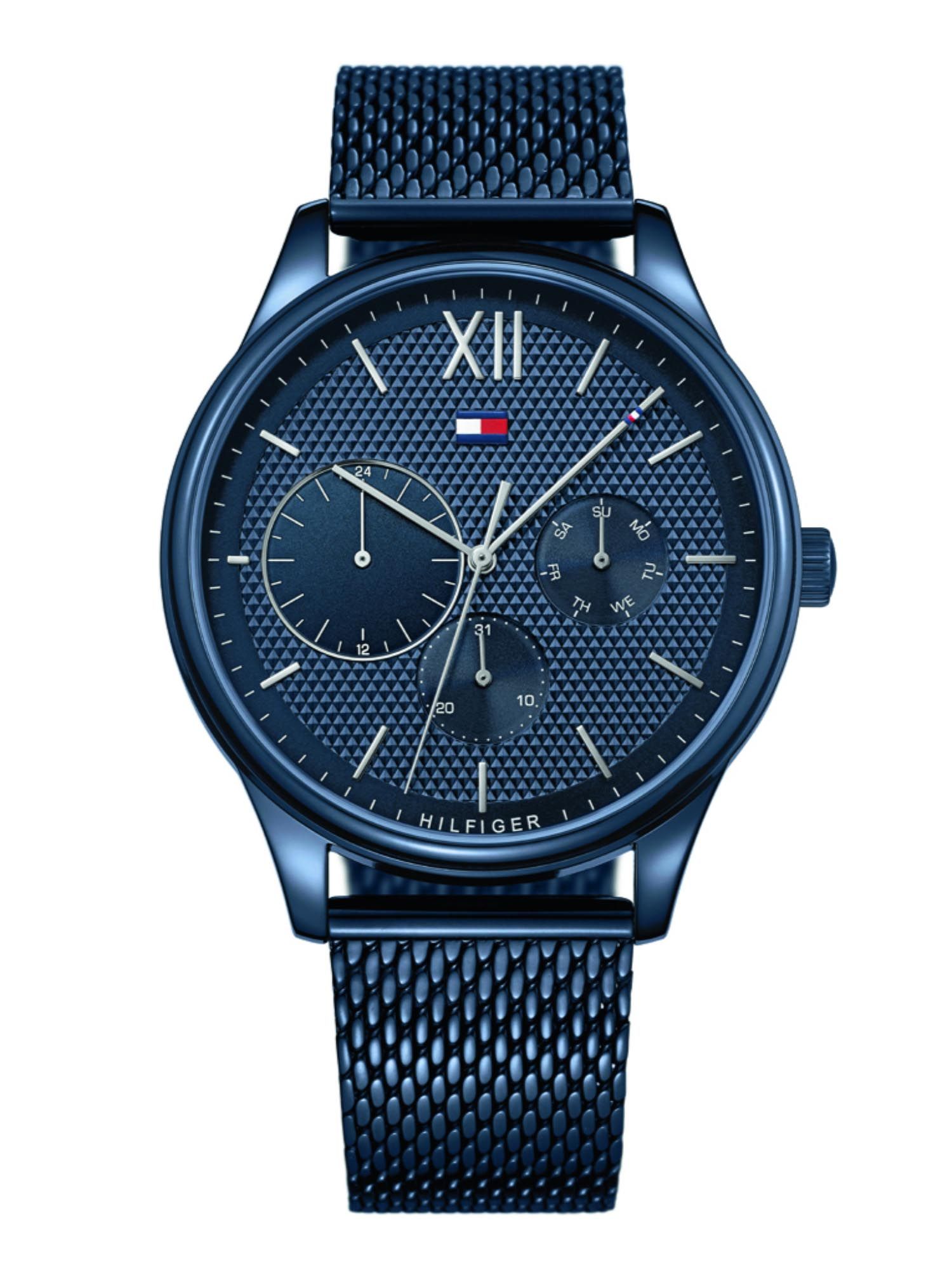tommy hilfiger round analog blue dial men's watch
