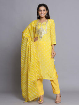 Biba - Easy Unstitched Light Yellow Muslin Suit (Set of 3)