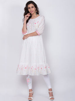 Biba - White Floral Kurta