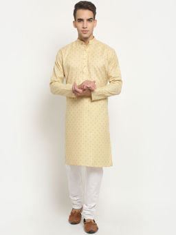 NEUDIS - Men Beige Ethnic Printed Cotton Long Kurta