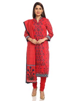 Biba - Red Straight Printed Kurta With Churidar And Dupatta (Set of 3)