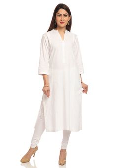 Biba - White Straight Solid Kurta