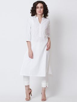 Biba - White Solid Straight Kurta