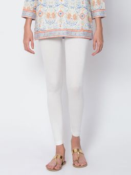 Biba - White Solid Cotton Leggings