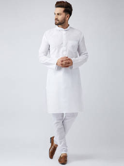 SOJANYA - Cotton Linen White Kurta Churidar Pyjama (Set of 2)