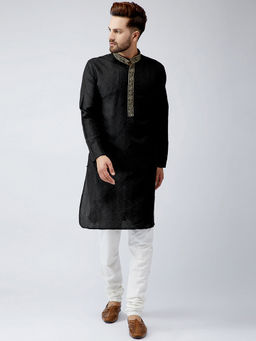 SOJANYA - Silk Black Kurta and Off White Churidar Pyjama (Set of 2)