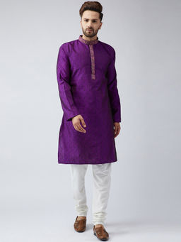 SOJANYA - Silk Purple Kurta and Off White Churidar Pyjama (Set of 2)