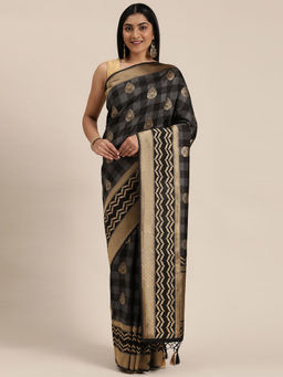 Soch - Black Silk Blend Checked Saree with Unstitched Blouse