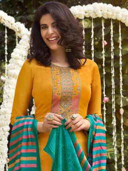 Stylee LIFESTYLE - Yellow Embroidered Unstitched Dress Material (Set of 3)
