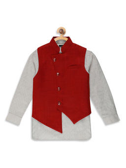 Blue Giraffe - Beige Solid Bandi Jacket & Kurta