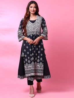 Biba - Black Printed Kurta And Inner (Set of 2)