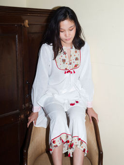 Nikasha - Bulbul Emb-Yoke Tunic With Palazzo (Set of 2)