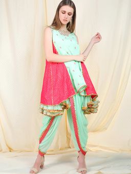 Nikasha - Sea Green Embellished Sleeveless Tunic With Dhoti Pant - Customisable (Set of 2)