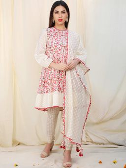 Nikasha - Multi-Color Floral Printed Balloon Sleeves Kurta Churidar Set - Customisable (Set of 3)