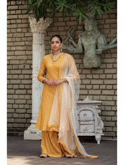 Nikasha - Mustard Printed Kurta With Palazzo & Dupatta - Customisable (Set of 3)