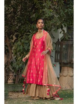 Nikasha - Pink Printed Kurta With Sharara Pants & Dupatta - Customisable (Set of 3)