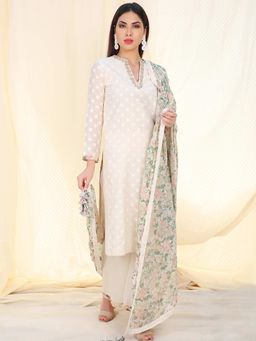 Nikasha - White Embellished Long Sleeves Kurta And Palazzo With Dupatta - Customisable (Set of 3)