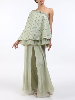 Nikasha - Green Bloom Antique Jade One Shoulder Cotton Top - Customisable