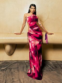Nikita Mhaisalkar - Magenta Trippy Print Cut out Dress