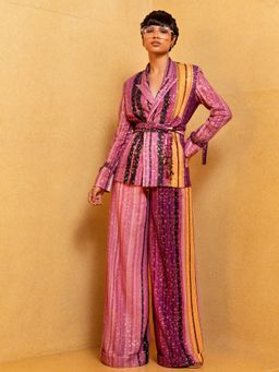 Nikita Mhaisalkar - Berry Stroke Print Pant Suit (set Of 2)