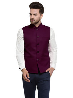 Treemoda - Men Purple Solid Nehru Jacket