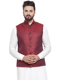 Treemoda - Men Maroon Brocade Nehru Jacket