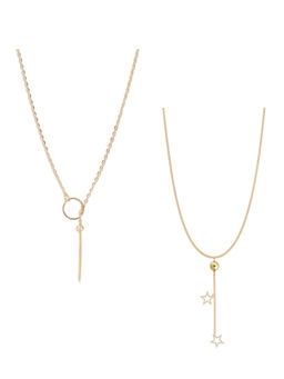 OOMPH - Gold Tone Delicate Lariat Chain Necklace (Set of 2)
