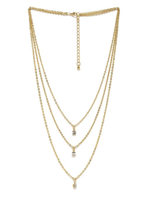 OOMPH Gold S Studded Multi Layer Necklace