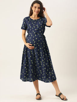 Nejo - Feeding/Nursing Maternity Midi Dress - Blue