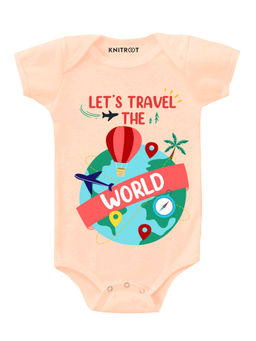 KNITROOT - Peach Let'S Travel Printed Onesie