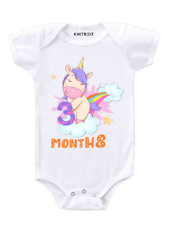 KNITROOT - White Unicorn Three Months Printed Onesie