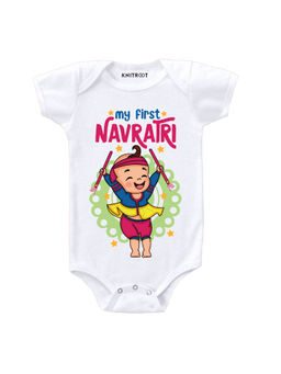 KNITROOT - White My First Navratri Boy Printed Onesie