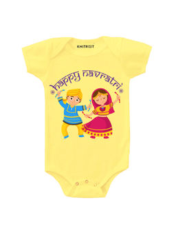 KNITROOT - Yellow Happy Navratri Dance Printed Onesie