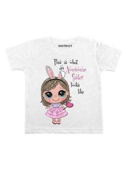 KNITROOT - White Awesome Sister Printed T-Shirt