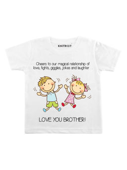 KNITROOT - White Love You Brother Printed T-Shirt