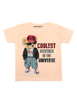 KNITROOT - Peach Coolest Brother Peach Printed T-Shirt