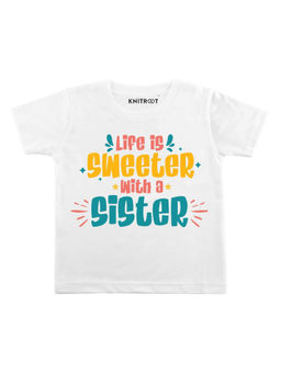 KNITROOT - White Sweeter With Sister Printed T-Shirt