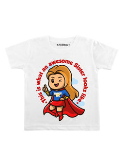 KNITROOT - White Awesome Sister Printed T-Shirt