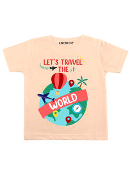 KNITROOT - Peach Lets Travel Printed T-shirt