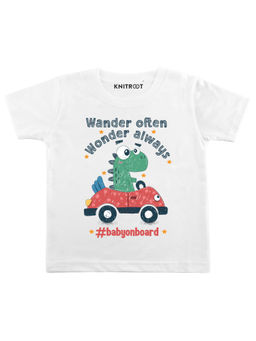KNITROOT - White Baby On Board Printed T-shirt