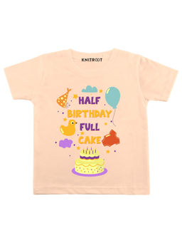 KNITROOT - Peach Full Cake Printed T-Shirt (6-12 Months)