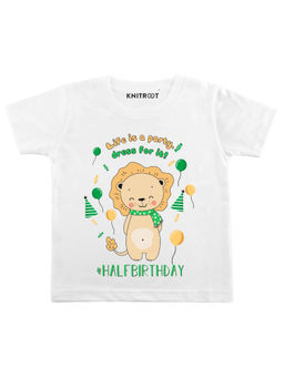 KNITROOT - White Half Birthday Printed T-shirt