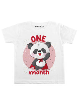 KNITROOT - White One Month Printed T-Shirt (0-6 Months)