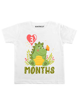 KNITROOT - White Three Heart Printed T-Shirt (0-6 Months)