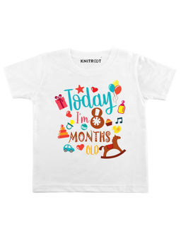 KNITROOT - White Today I'M 8 Printed T-Shirt (6-12 Months)